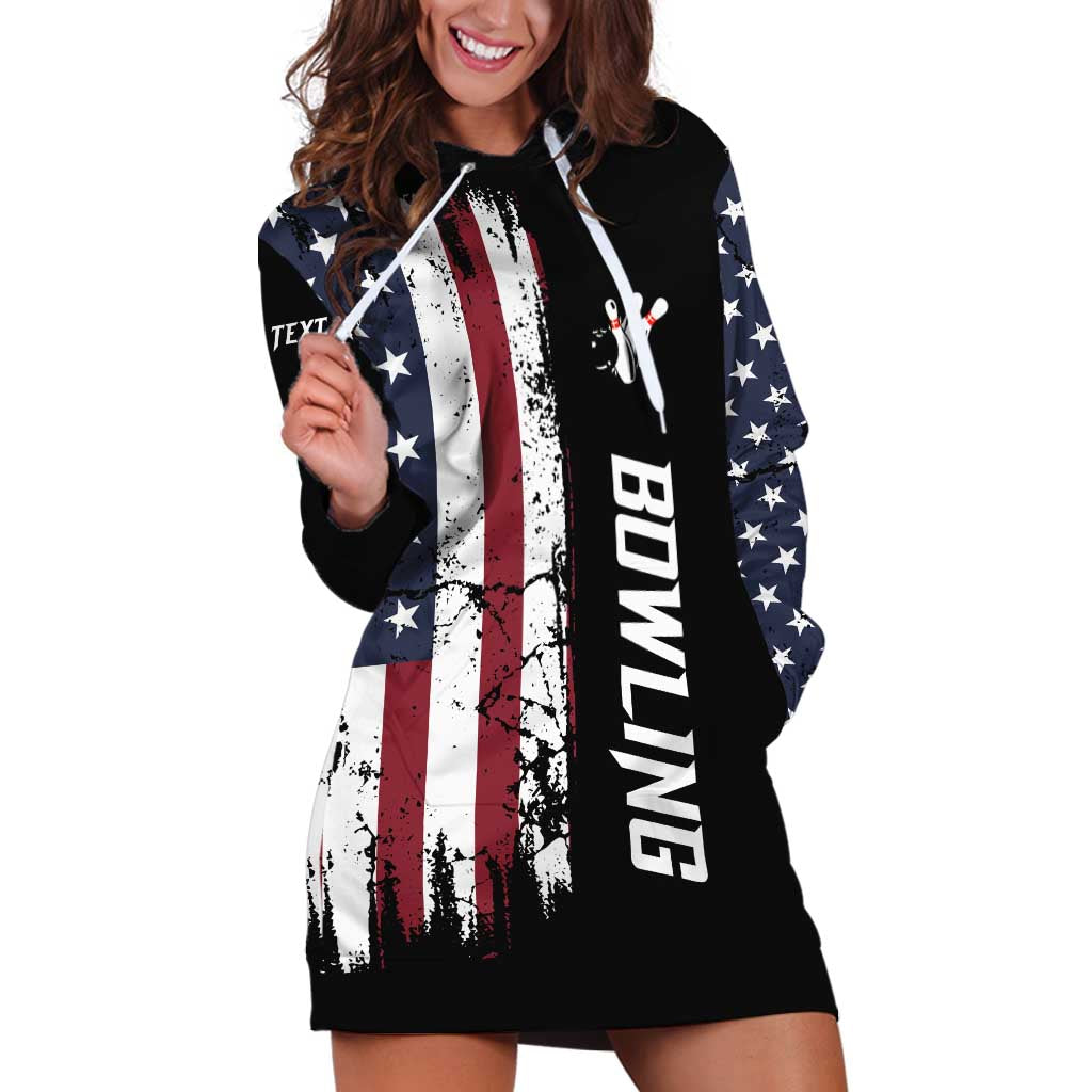 Grunge American Flag Custom Bowling Hoodie Dress Pins Graphic and Team Text Layout Design - Wonder Print Shop