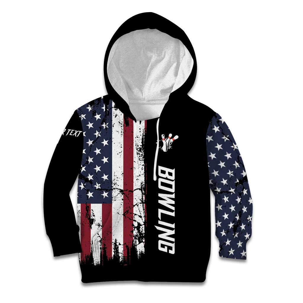Grunge American Flag Custom Bowling Kid Hoodie Pins Graphic and Team Text Layout Design - Wonder Print Shop