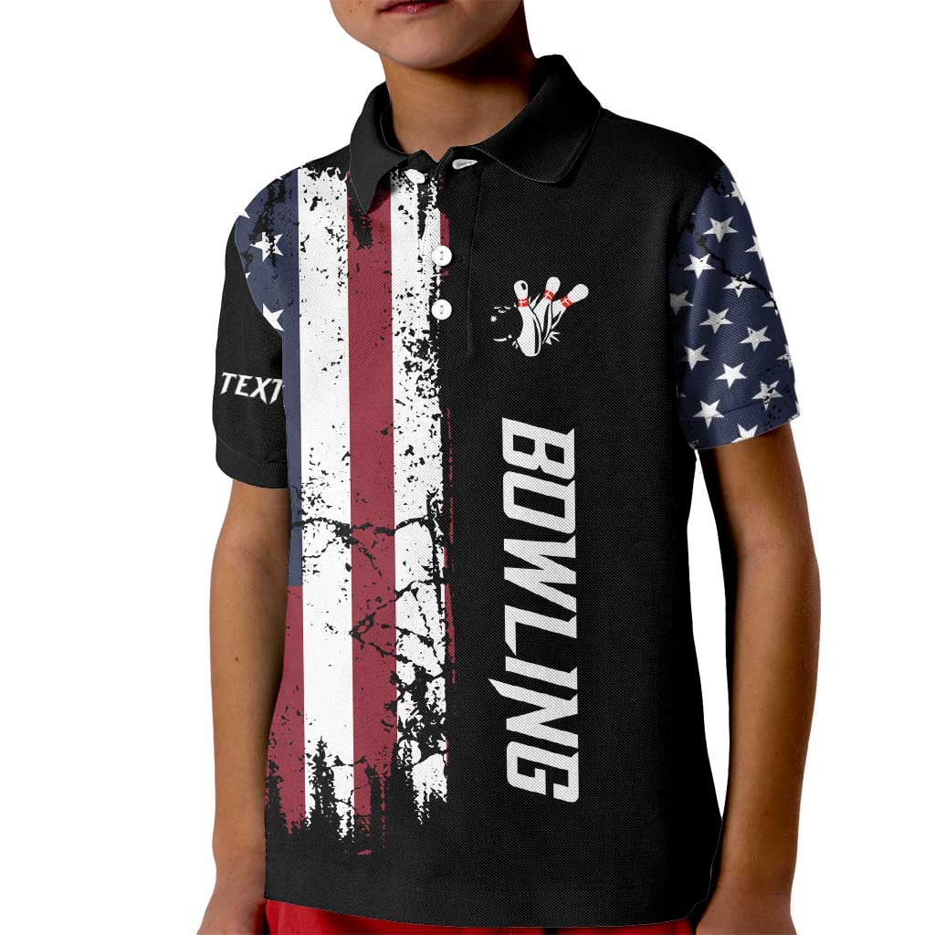 Grunge American Flag Custom Bowling Kid Polo Shirt Pins Graphic and Team Text Layout Design - Wonder Print Shop
