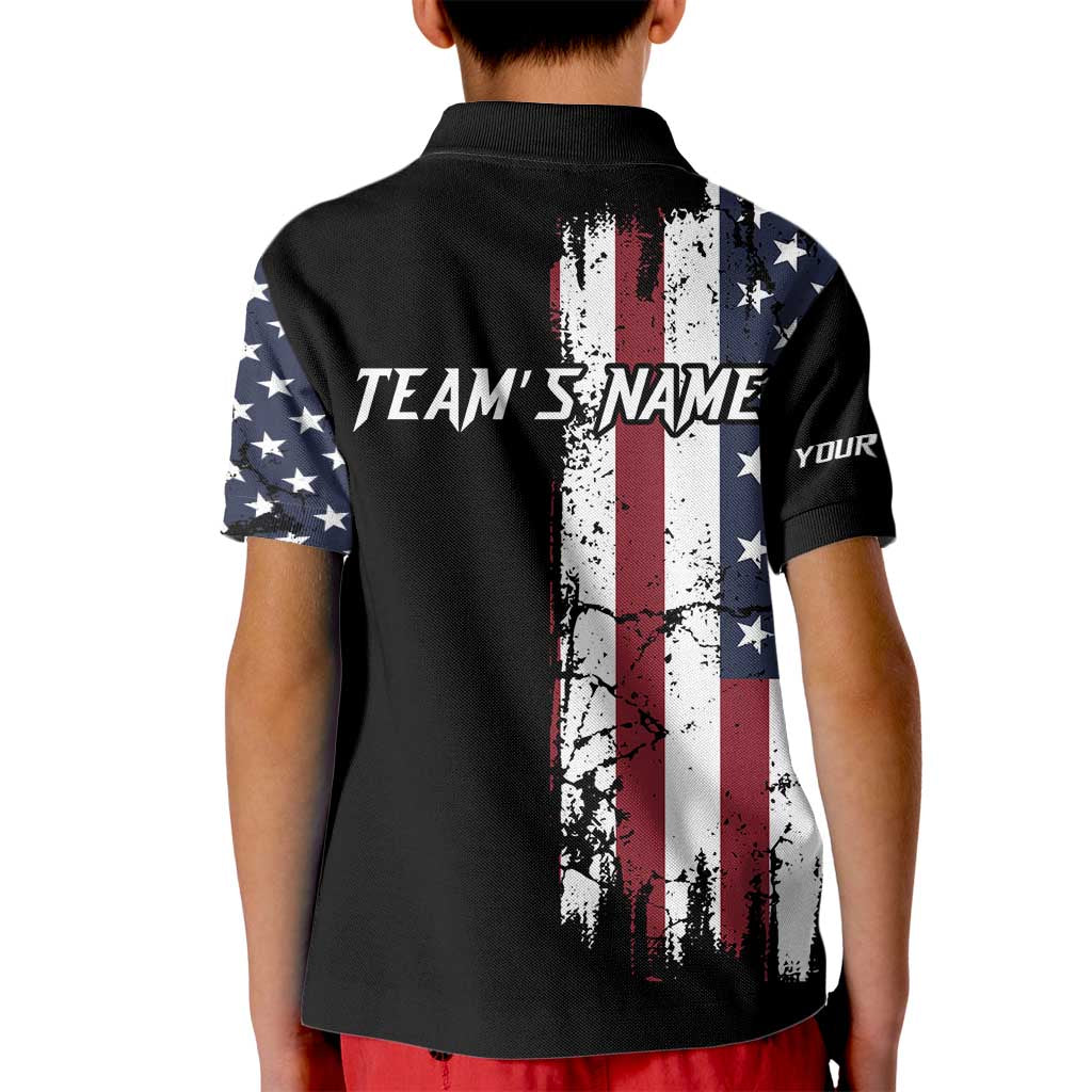 Grunge American Flag Custom Bowling Kid Polo Shirt Pins Graphic and Team Text Layout Design - Wonder Print Shop