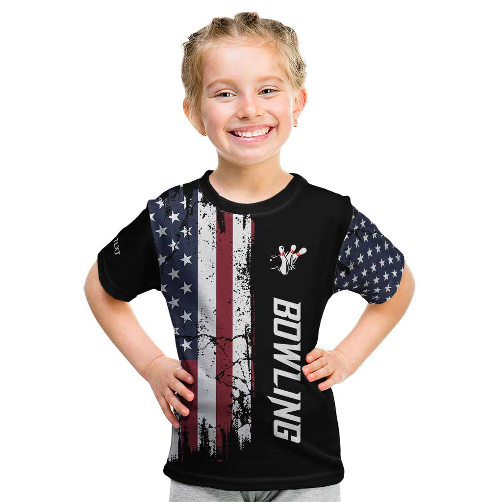 Grunge American Flag Custom Bowling Kid T Shirt Pins Graphic and Team Text Layout Design - Wonder Print Shop