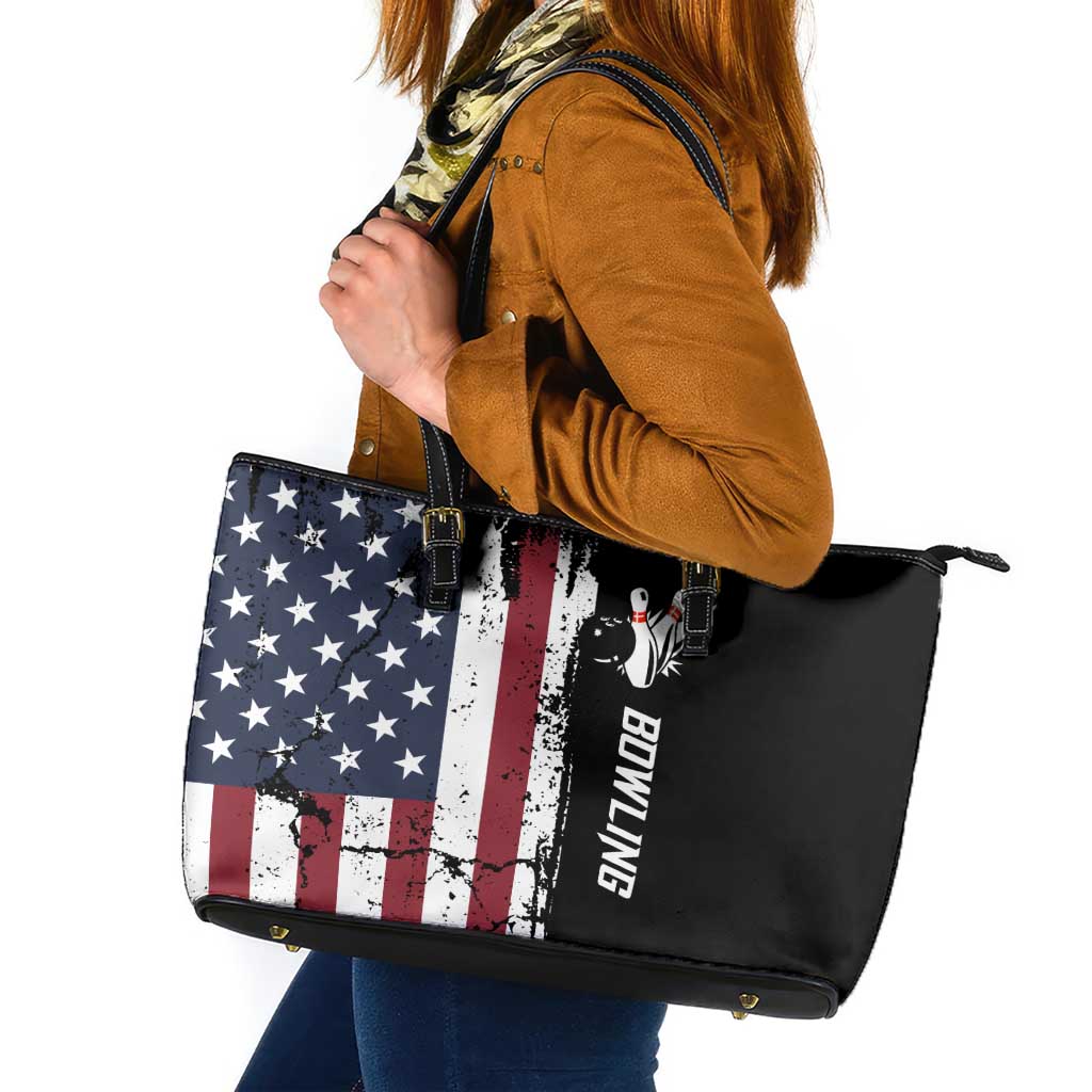 Grunge American Flag Custom Bowling Leather Tote Bag Pins Graphic and Team Text Layout Design - Wonder Print Shop