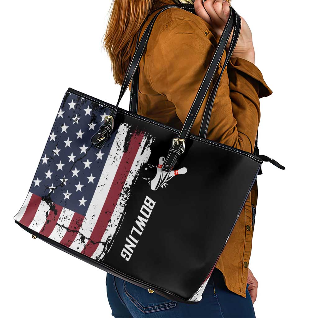 Grunge American Flag Custom Bowling Leather Tote Bag Pins Graphic and Team Text Layout Design - Wonder Print Shop