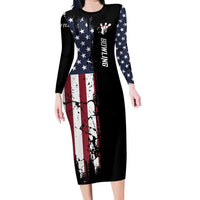 Grunge American Flag Custom Bowling Long Sleeve Bodycon Dress Pins Graphic and Team Text Layout Design - Wonder Print Shop