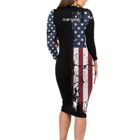 Grunge American Flag Custom Bowling Long Sleeve Bodycon Dress Pins Graphic and Team Text Layout Design - Wonder Print Shop