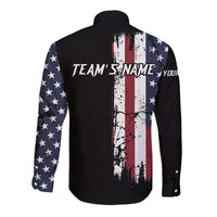 Grunge American Flag Custom Bowling Long Sleeve Button Shirt Pins Graphic and Team Text Layout Design - Wonder Print Shop
