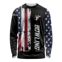 Grunge American Flag Custom Bowling Long Sleeve Shirt Pins Graphic and Team Text Layout Design - Wonder Print Shop