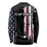 Grunge American Flag Custom Bowling Long Sleeve Shirt Pins Graphic and Team Text Layout Design - Wonder Print Shop