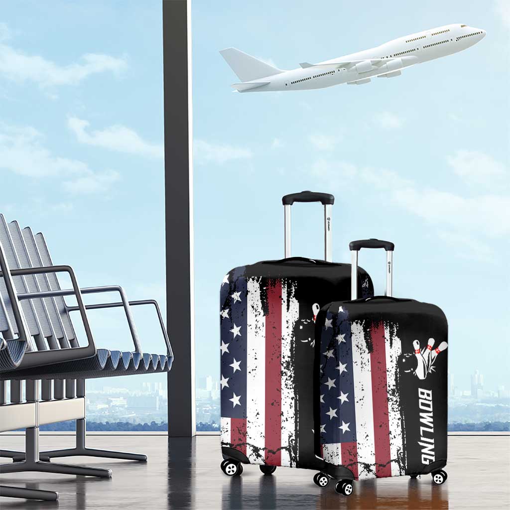 Grunge American Flag Custom Bowling Luggage Cover Pins Graphic and Team Text Layout Design - Wonder Print Shop