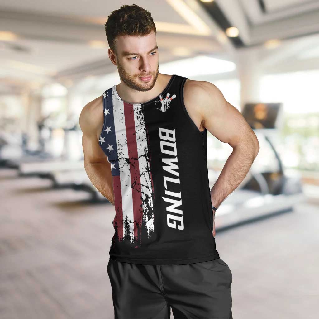 Grunge American Flag Custom Bowling Men Tank Top Pins Graphic and Team Text Layout Design - Wonder Print Shop
