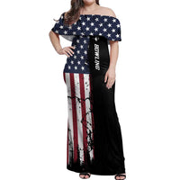 Grunge American Flag Custom Bowling Off Shoulder Maxi Dress Pins Graphic and Team Text Layout Design - Wonder Print Shop