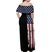 Grunge American Flag Custom Bowling Off Shoulder Maxi Dress Pins Graphic and Team Text Layout Design - Wonder Print Shop