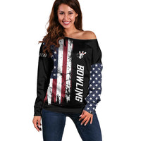 Grunge American Flag Custom Bowling Off Shoulder Sweater Pins Graphic and Team Text Layout Design - Wonder Print Shop