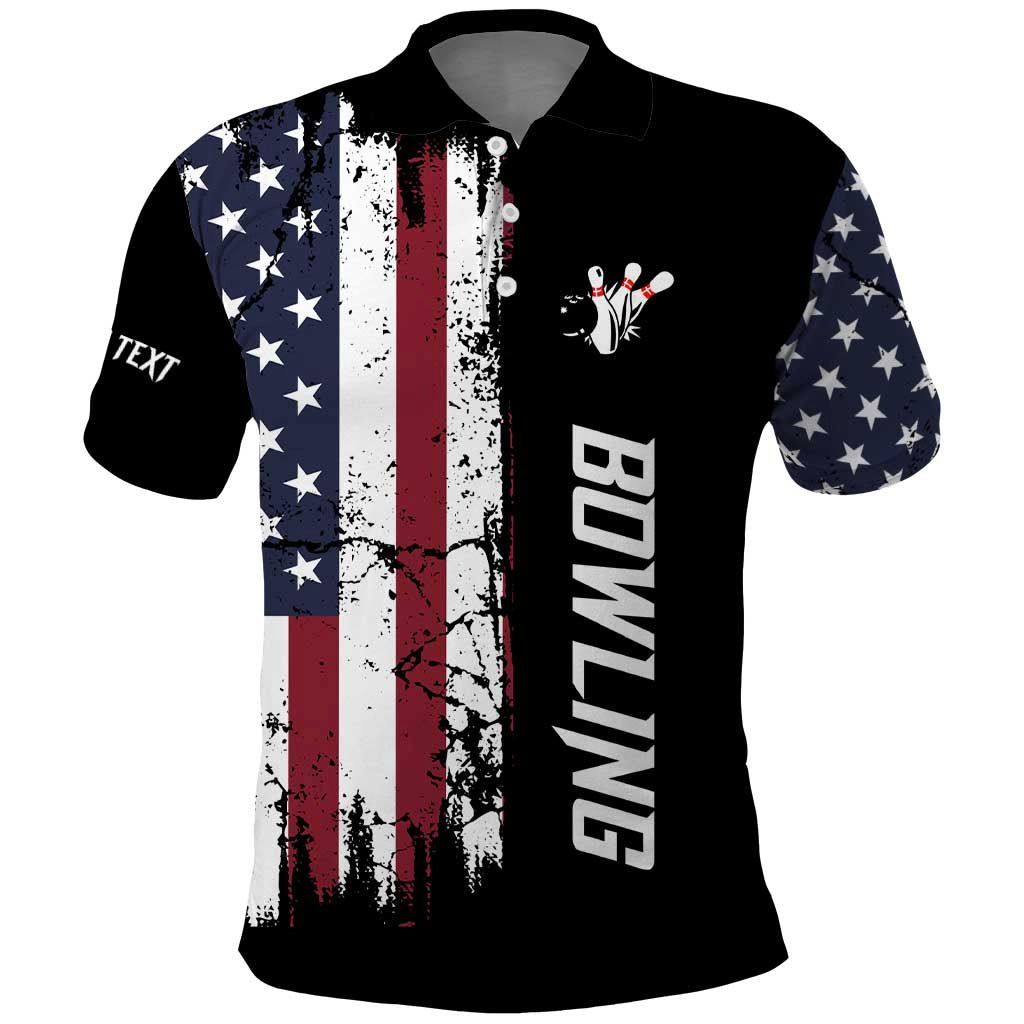 Grunge American Flag Custom Bowling Polo Shirt Pins Graphic and Team Text Layout Design - Wonder Print Shop