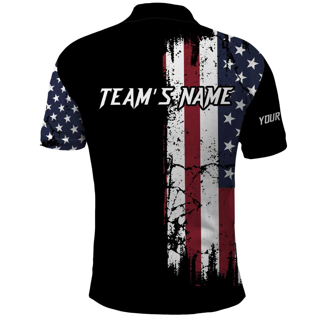 Grunge American Flag Custom Bowling Polo Shirt Pins Graphic and Team Text Layout Design - Wonder Print Shop
