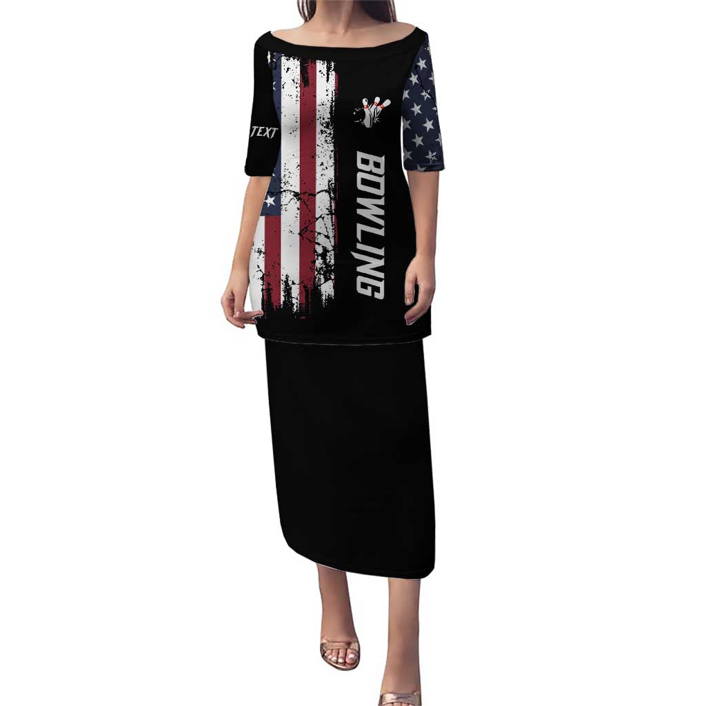 Grunge American Flag Custom Bowling Puletasi Pins Graphic and Team Text Layout Design - Wonder Print Shop