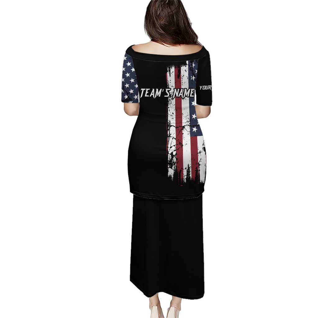 Grunge American Flag Custom Bowling Puletasi Pins Graphic and Team Text Layout Design - Wonder Print Shop