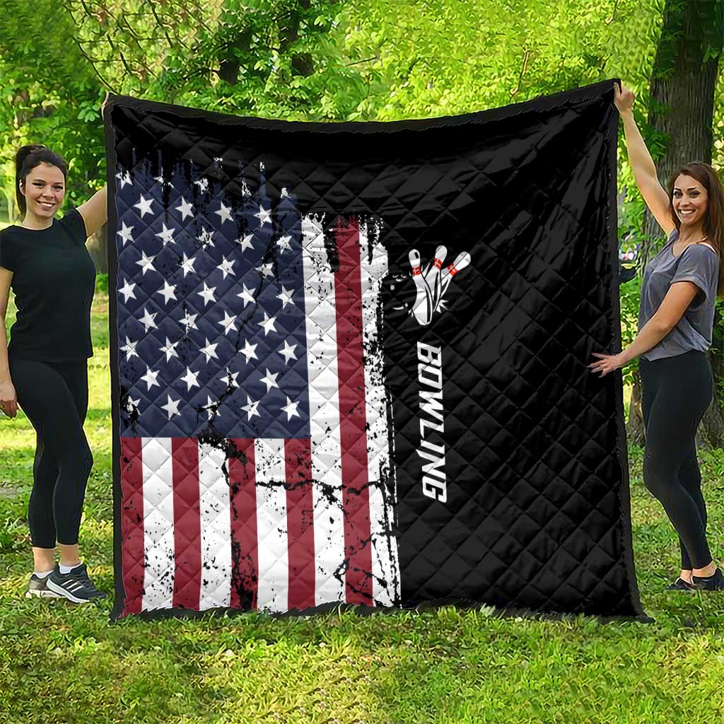 Grunge American Flag Custom Bowling Quilt Pins Graphic and Team Text Layout Design - Wonder Print Shop