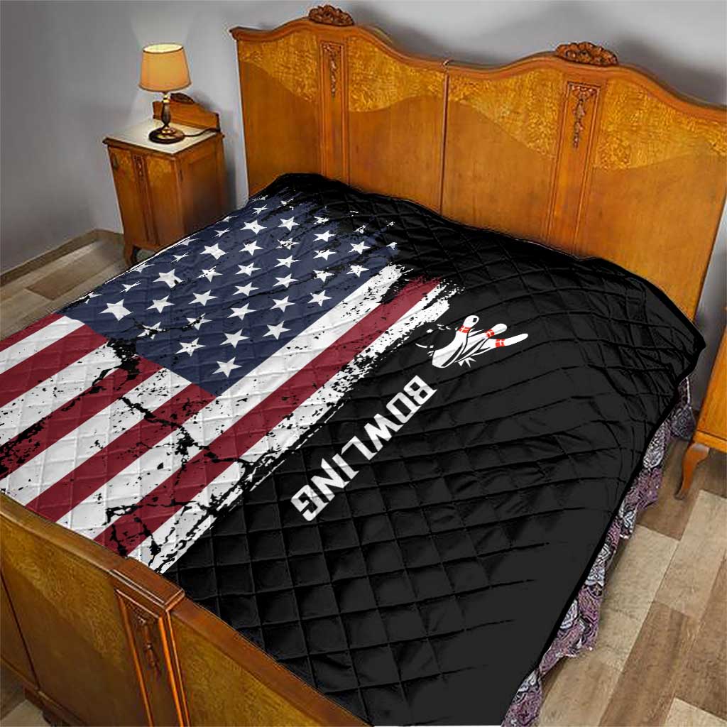 Grunge American Flag Custom Bowling Quilt Pins Graphic and Team Text Layout Design - Wonder Print Shop