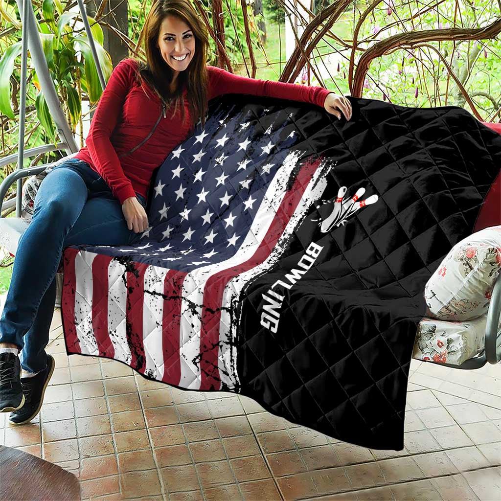Grunge American Flag Custom Bowling Quilt Pins Graphic and Team Text Layout Design - Wonder Print Shop