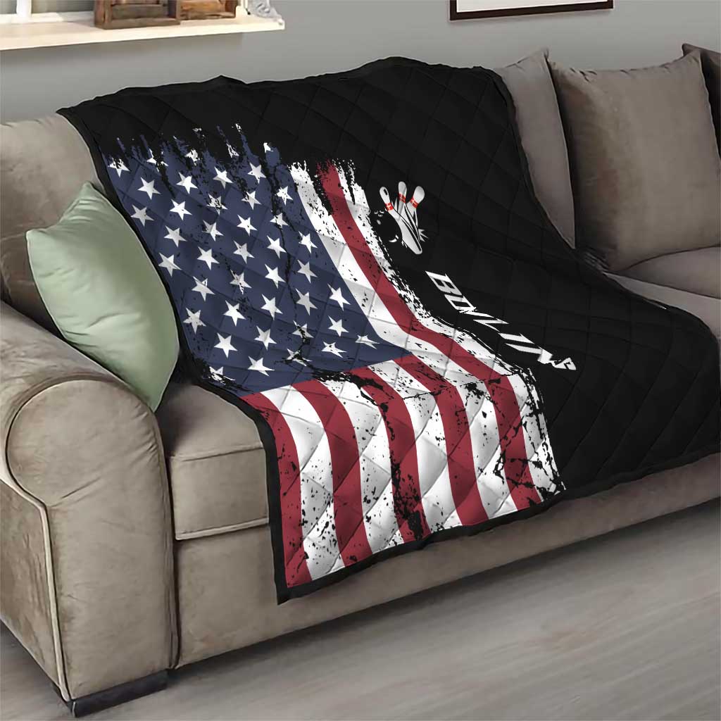 Grunge American Flag Custom Bowling Quilt Pins Graphic and Team Text Layout Design - Wonder Print Shop