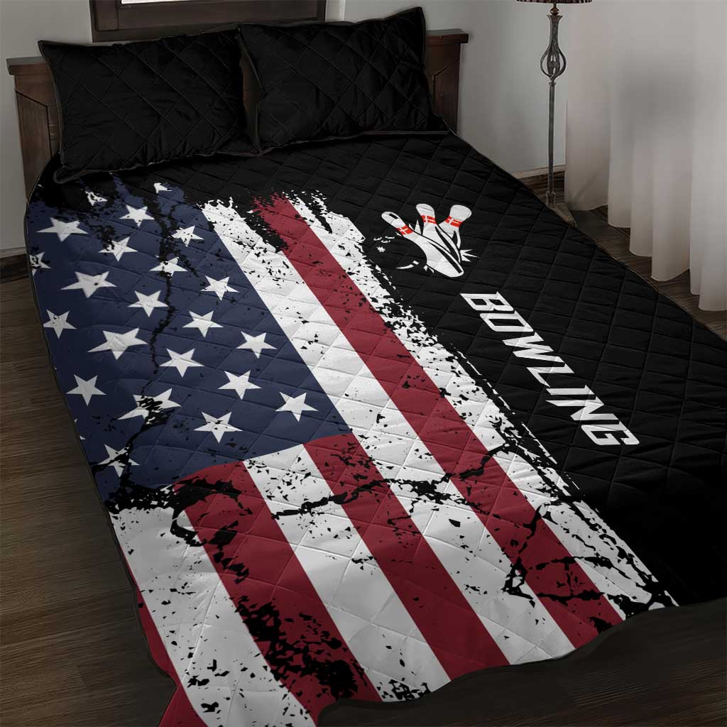 Grunge American Flag Custom Bowling Quilt Bed Set Pins Graphic and Team Text Layout Design - Wonder Print Shop