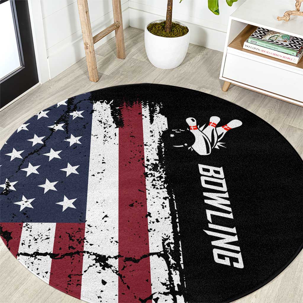 Grunge American Flag Custom Bowling Round Carpet Pins Graphic and Team Text Layout Design - Wonder Print Shop