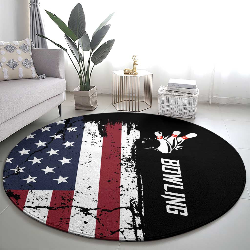 Grunge American Flag Custom Bowling Round Carpet Pins Graphic and Team Text Layout Design - Wonder Print Shop