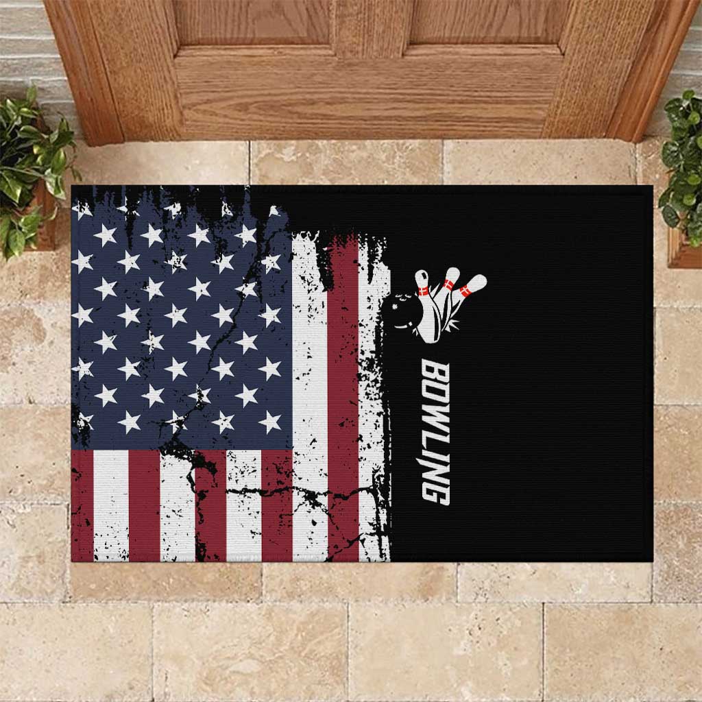Grunge American Flag Custom Bowling Rubber Doormat Pins Graphic and Team Text Layout Design - Wonder Print Shop