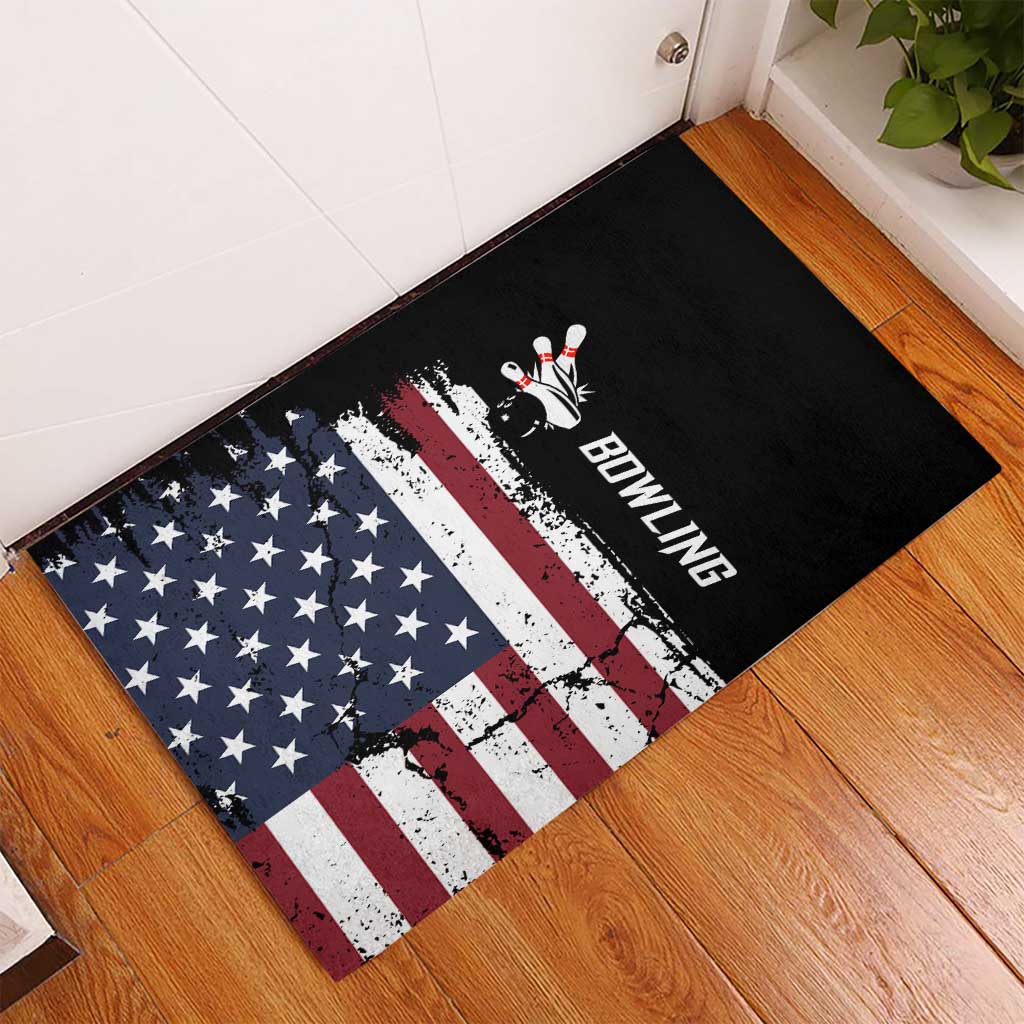 Grunge American Flag Custom Bowling Rubber Doormat Pins Graphic and Team Text Layout Design - Wonder Print Shop