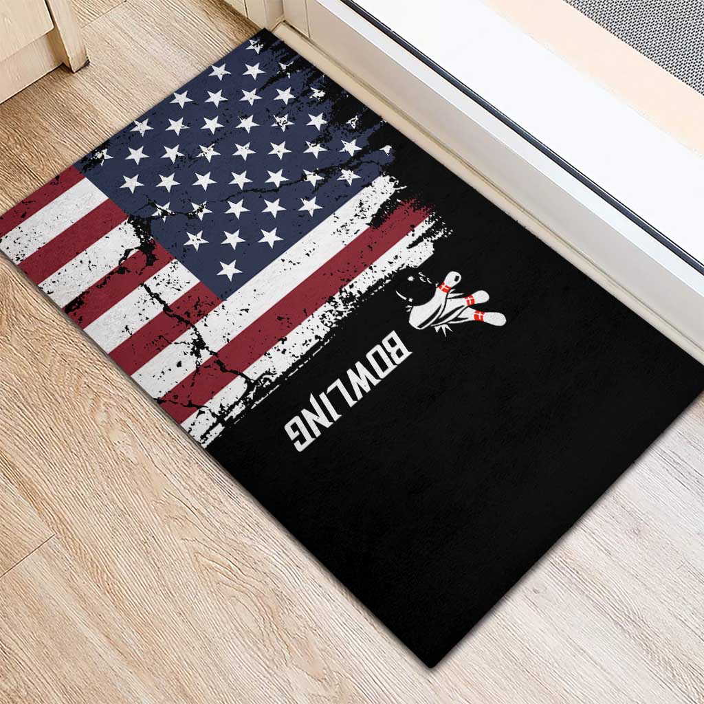 Grunge American Flag Custom Bowling Rubber Doormat Pins Graphic and Team Text Layout Design - Wonder Print Shop