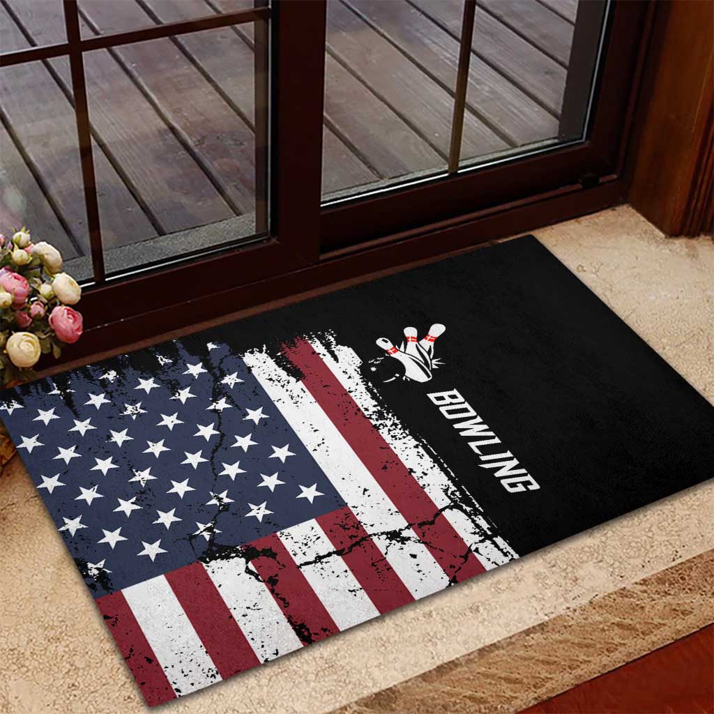 Grunge American Flag Custom Bowling Rubber Doormat Pins Graphic and Team Text Layout Design - Wonder Print Shop
