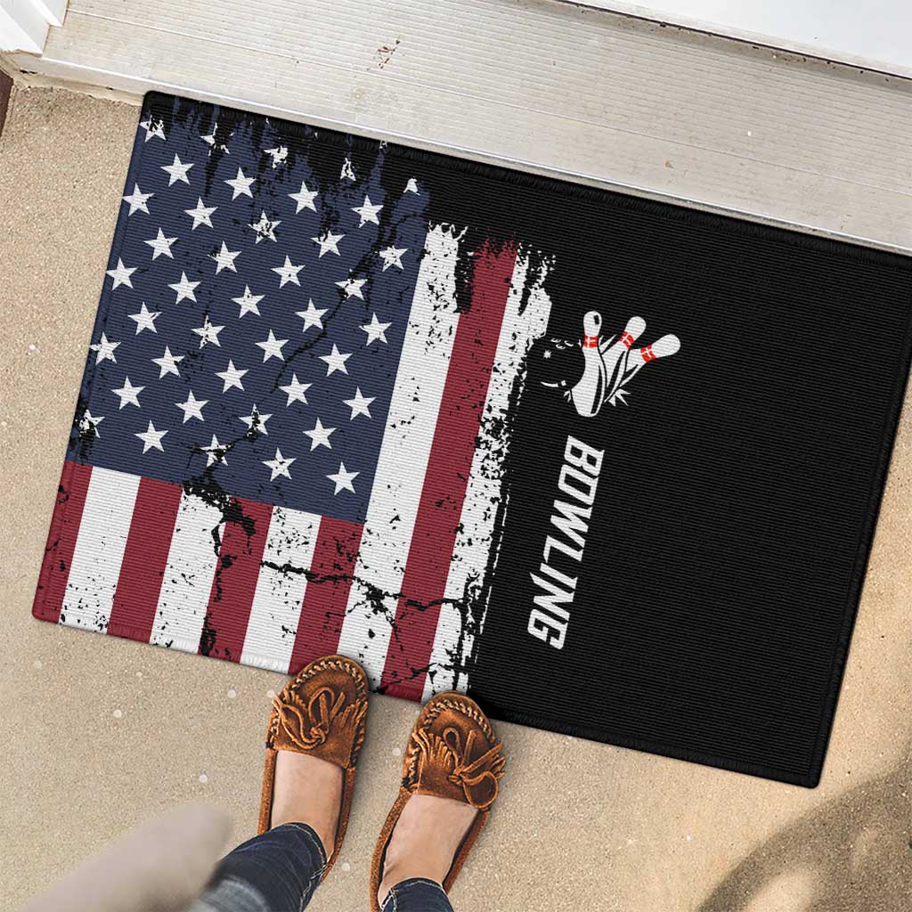 Grunge American Flag Custom Bowling Rubber Doormat Pins Graphic and Team Text Layout Design - Wonder Print Shop