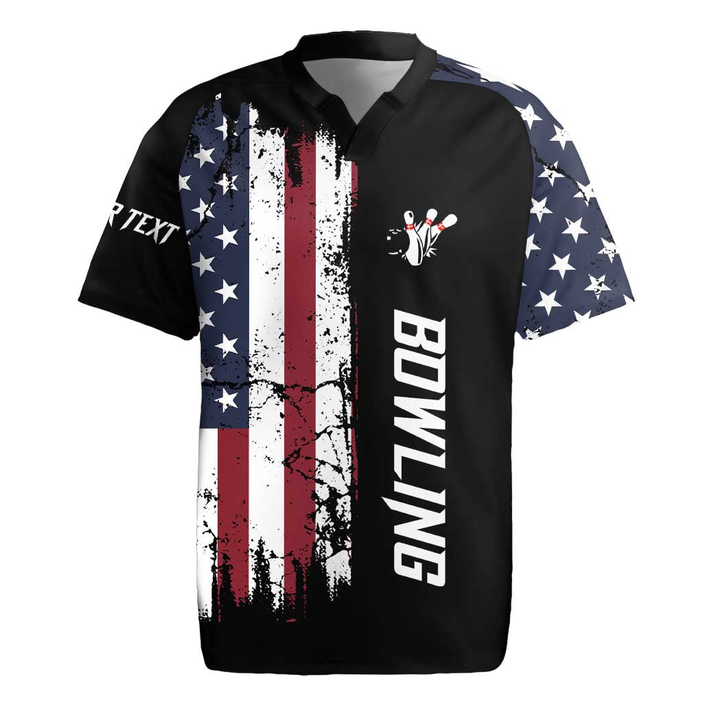 Grunge American Flag Custom Bowling Rugby Jersey Pins Graphic and Team Text Layout Design - Wonder Print Shop