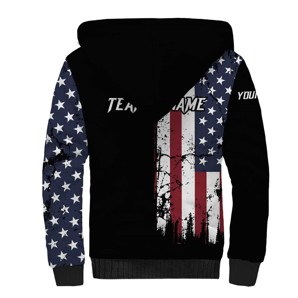 Grunge American Flag Custom Bowling Sherpa Hoodie Pins Graphic and Team Text Layout Design - Wonder Print Shop