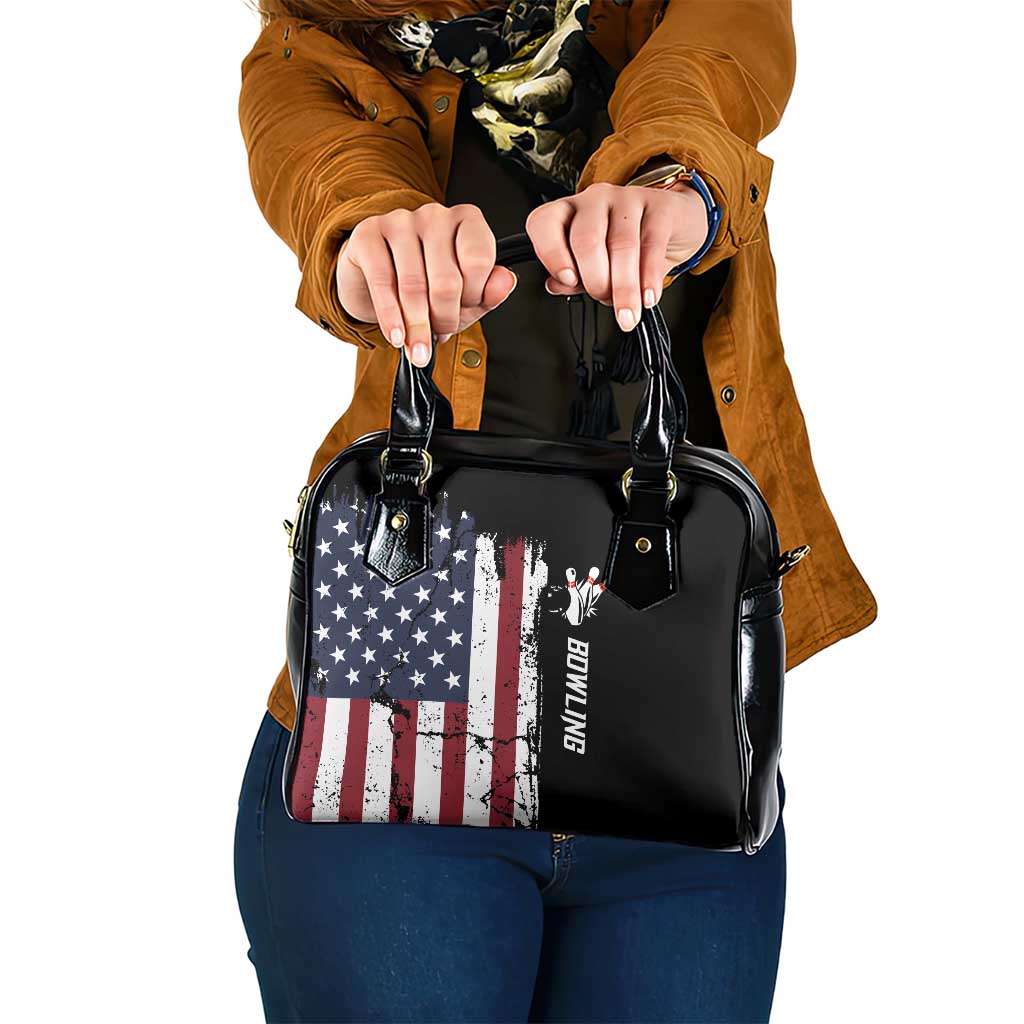 Grunge American Flag Custom Bowling Shoulder Handbag Pins Graphic and Team Text Layout Design - Wonder Print Shop