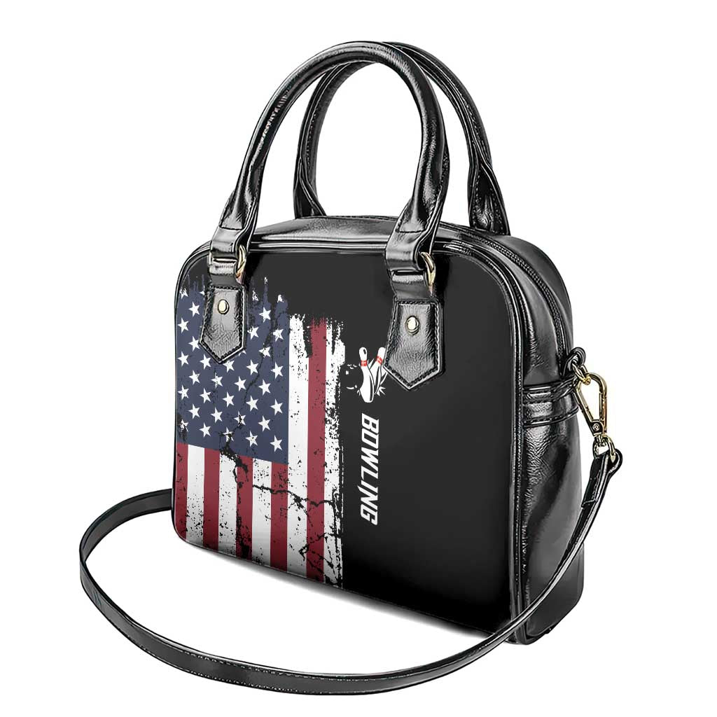 Grunge American Flag Custom Bowling Shoulder Handbag Pins Graphic and Team Text Layout Design - Wonder Print Shop