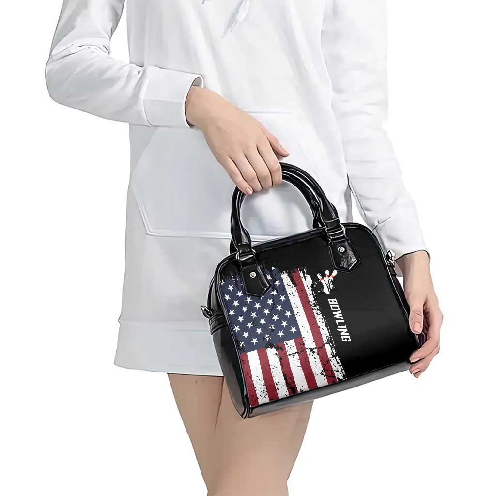 Grunge American Flag Custom Bowling Shoulder Handbag Pins Graphic and Team Text Layout Design - Wonder Print Shop