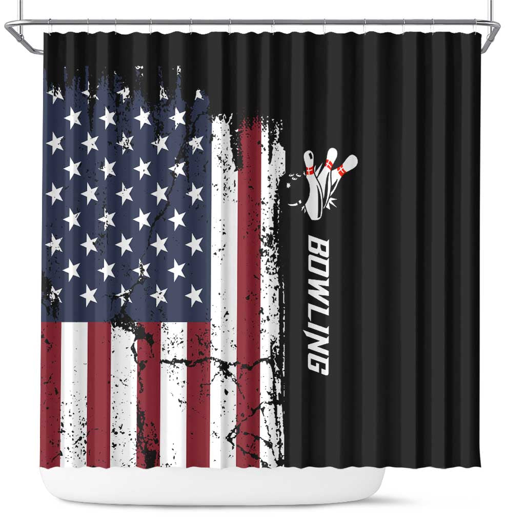 Grunge American Flag Custom Bowling Shower Curtain Pins Graphic and Team Text Layout Design - Wonder Print Shop
