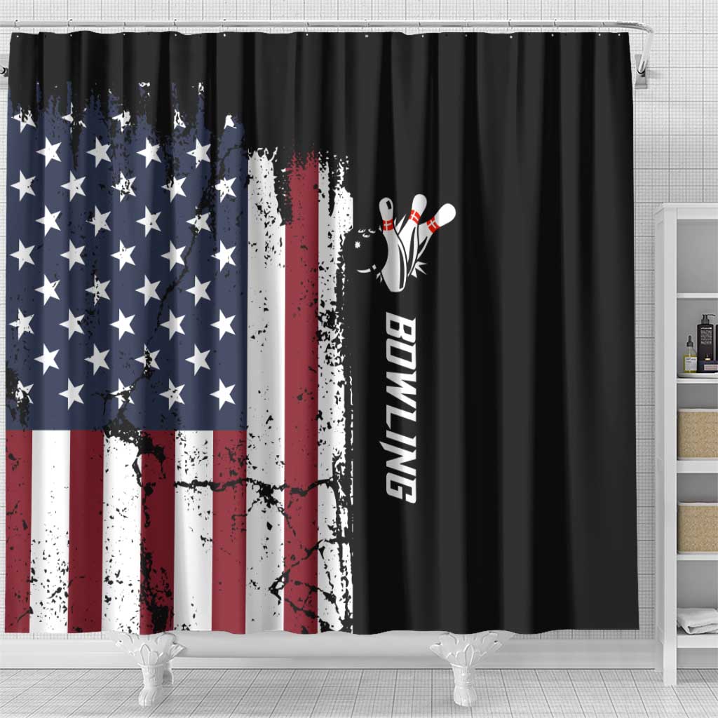 Grunge American Flag Custom Bowling Shower Curtain Pins Graphic and Team Text Layout Design - Wonder Print Shop