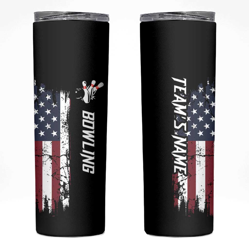 Grunge American Flag Custom Bowling Skinny Tumbler Pins Graphic and Team Text Layout Design - Wonder Print Shop
