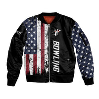 Grunge American Flag Custom Bowling Sleeve Zip Bomber Jacket Pins Graphic and Team Text Layout Design - Wonder Print Shop