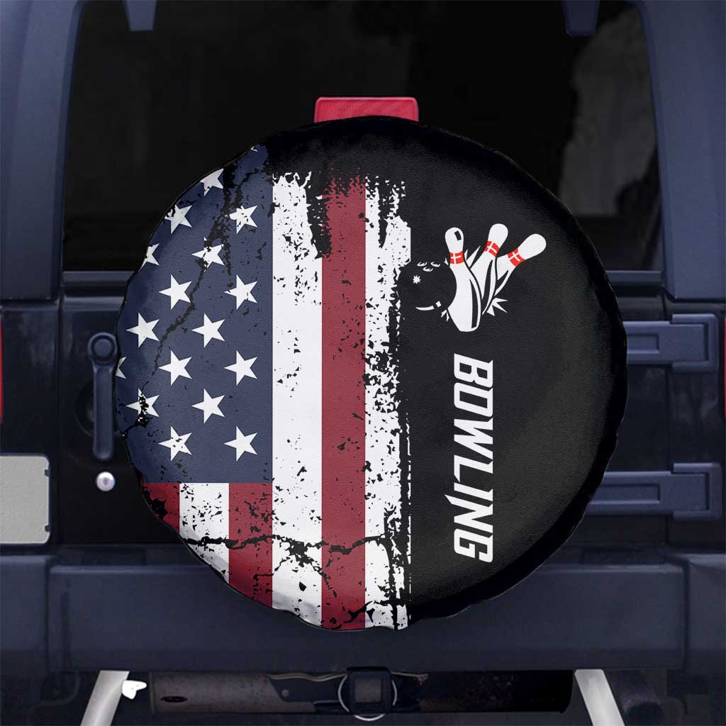 Grunge American Flag Custom Bowling Spare Tire Cover Pins Graphic and Team Text Layout Design - Wonder Print Shop
