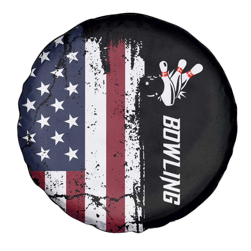 Grunge American Flag Custom Bowling Spare Tire Cover Pins Graphic and Team Text Layout Design - Wonder Print Shop