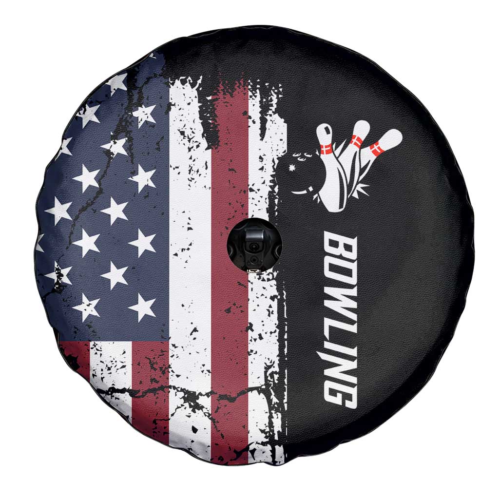 Grunge American Flag Custom Bowling Spare Tire Cover Pins Graphic and Team Text Layout Design - Wonder Print Shop