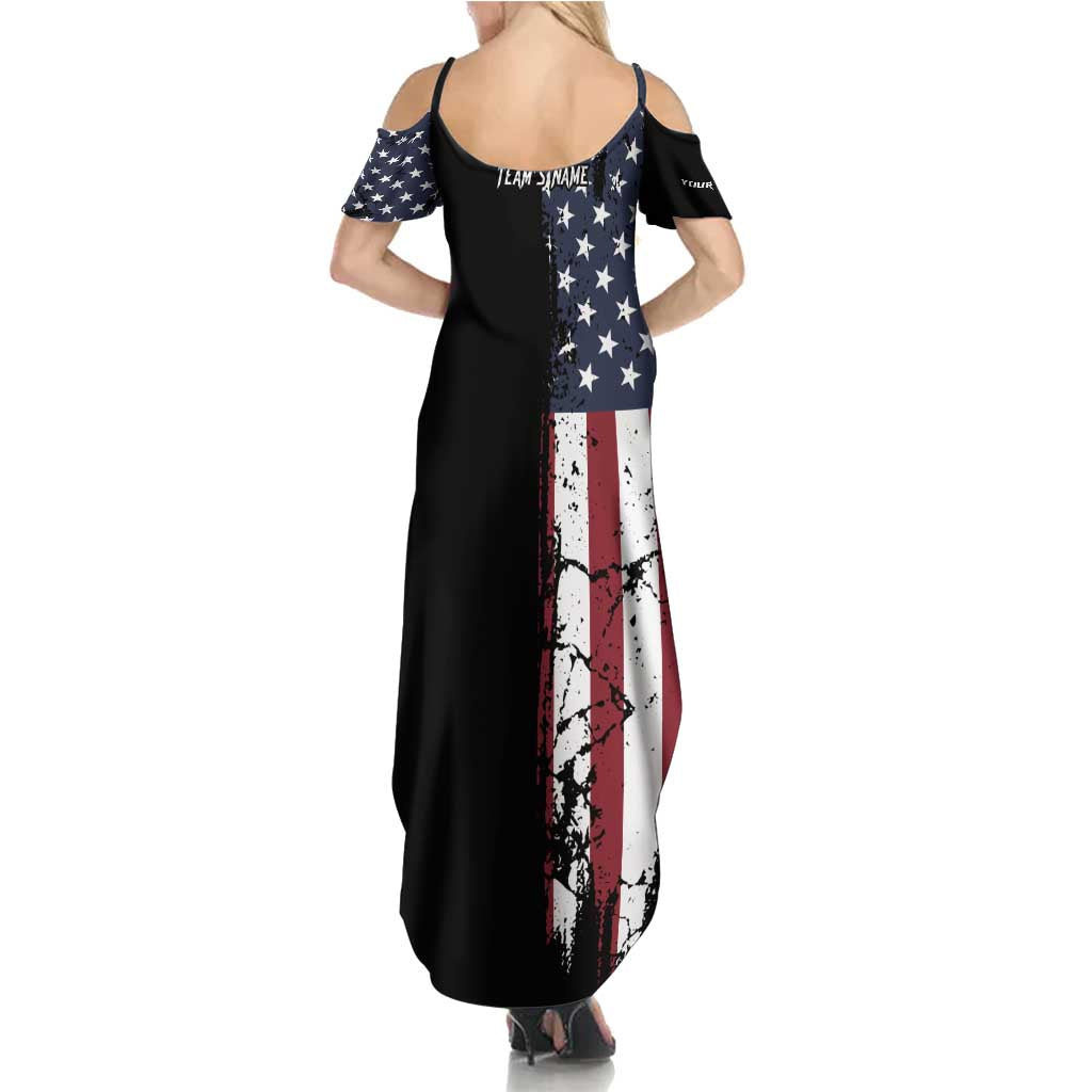 Grunge American Flag Custom Bowling Summer Maxi Dress Pins Graphic and Team Text Layout Design - Wonder Print Shop