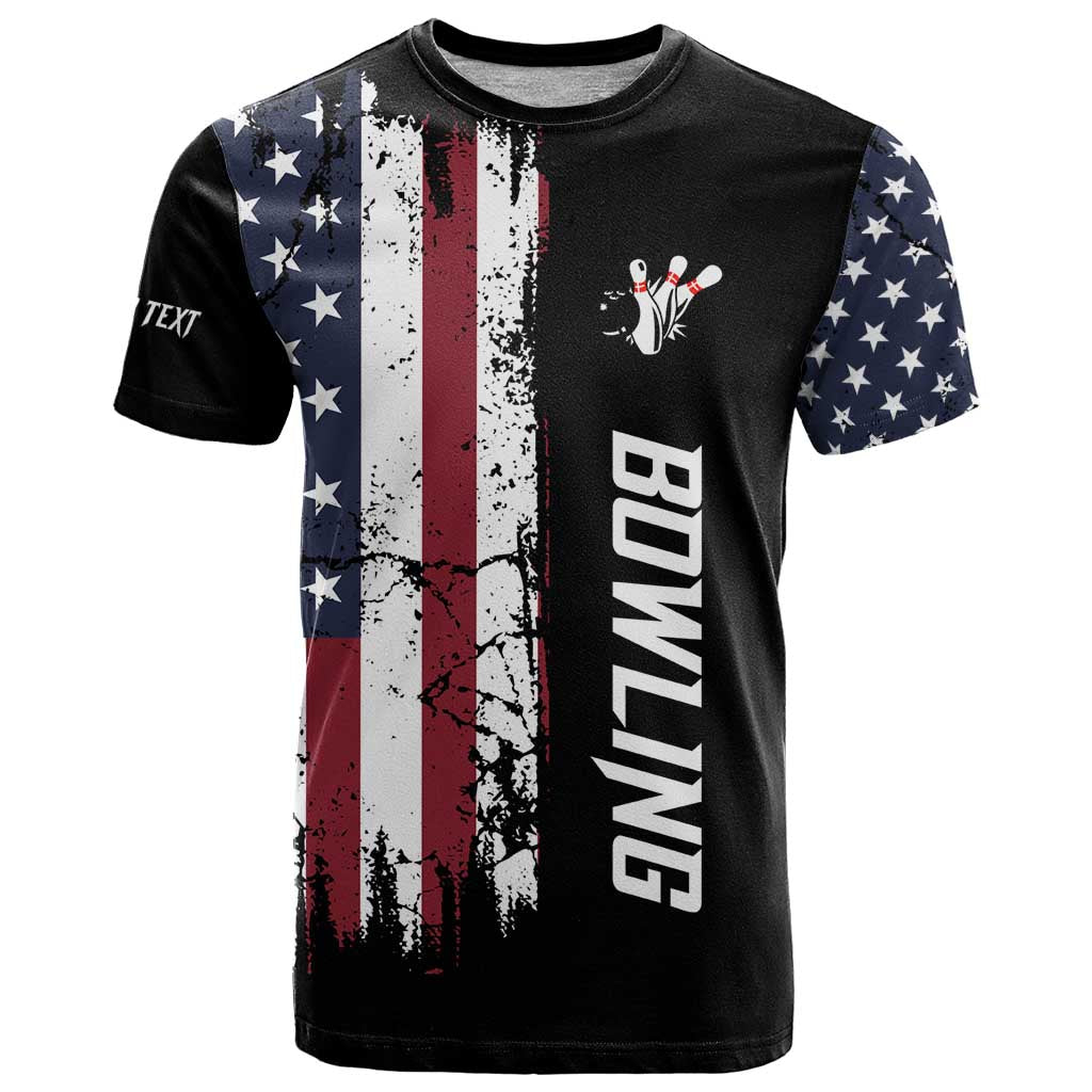 Grunge American Flag Custom Bowling T Shirt Pins Graphic and Team Text Layout Design - Wonder Print Shop