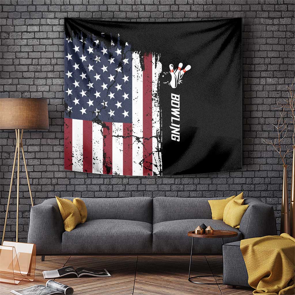 Grunge American Flag Custom Bowling Tapestry Pins Graphic and Team Text Layout Design - Wonder Print Shop