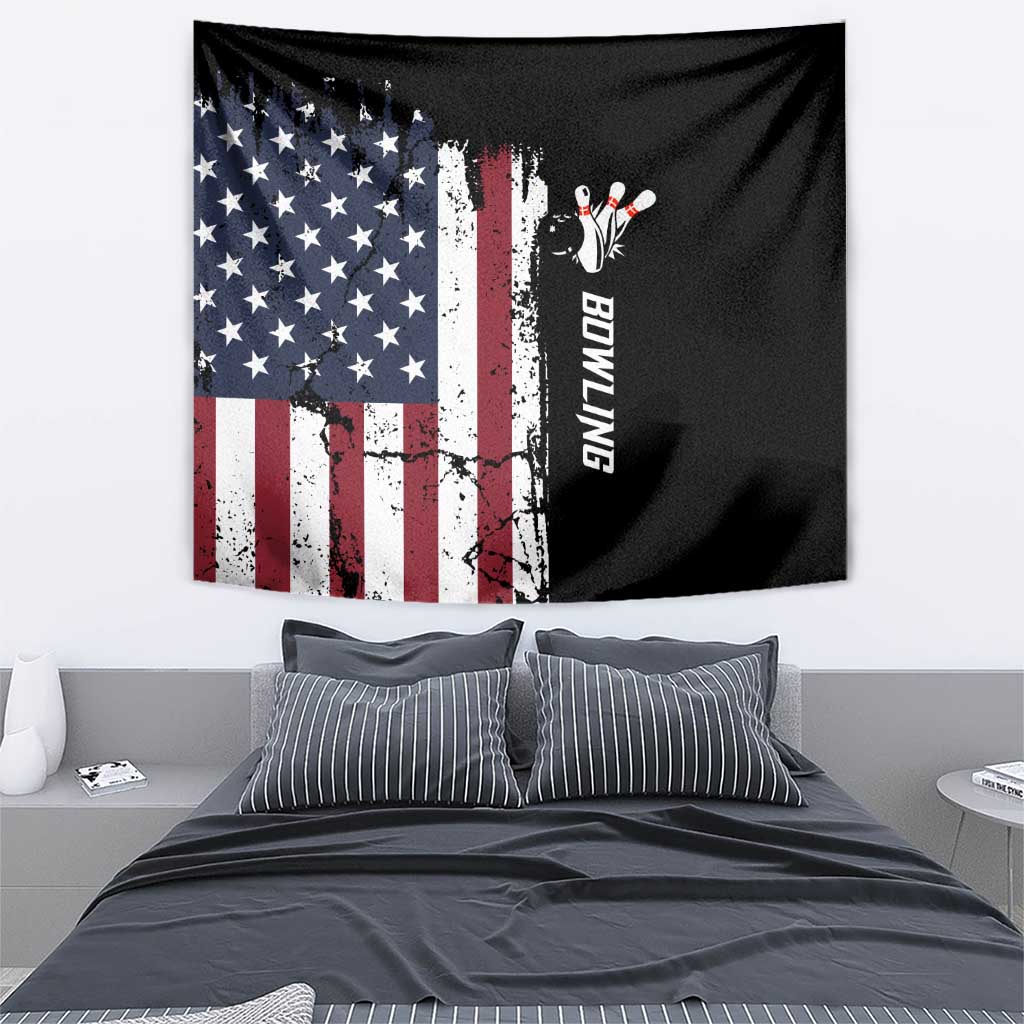 Grunge American Flag Custom Bowling Tapestry Pins Graphic and Team Text Layout Design - Wonder Print Shop