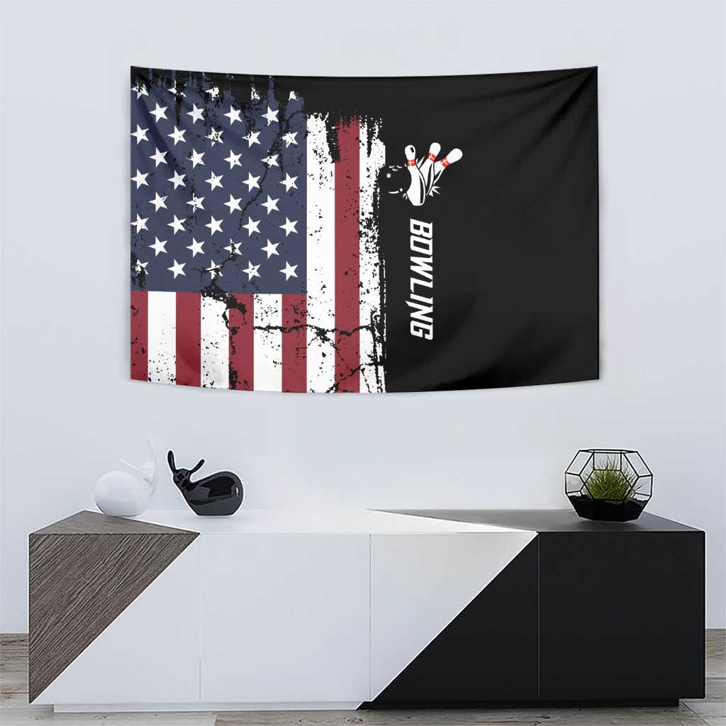 Grunge American Flag Custom Bowling Tapestry Pins Graphic and Team Text Layout Design - Wonder Print Shop